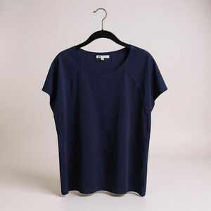 DR2 Ultra Suede Center Seam Cap Sleeve Blouse with Silky Back in Navy